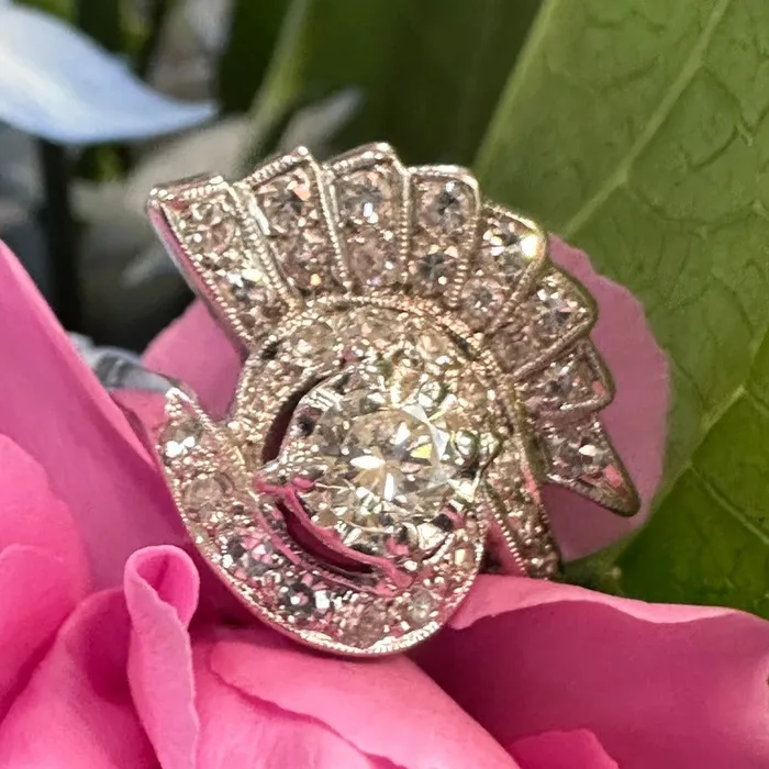 ONeills Estate Jewelry Rings Art Retro 14 Karat White Gold Old European Cut Diamond Fashion Ring 13000360 ONeills Estate Jewelry Rings Art Retro 14 Karat White Gold Old European Cut Diamond Fashion Ring 13000360