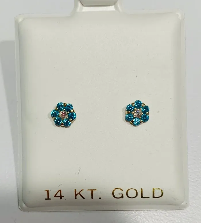 Perfect Piercing Earrings 14K Gold Blue Flower Screwback Earrings