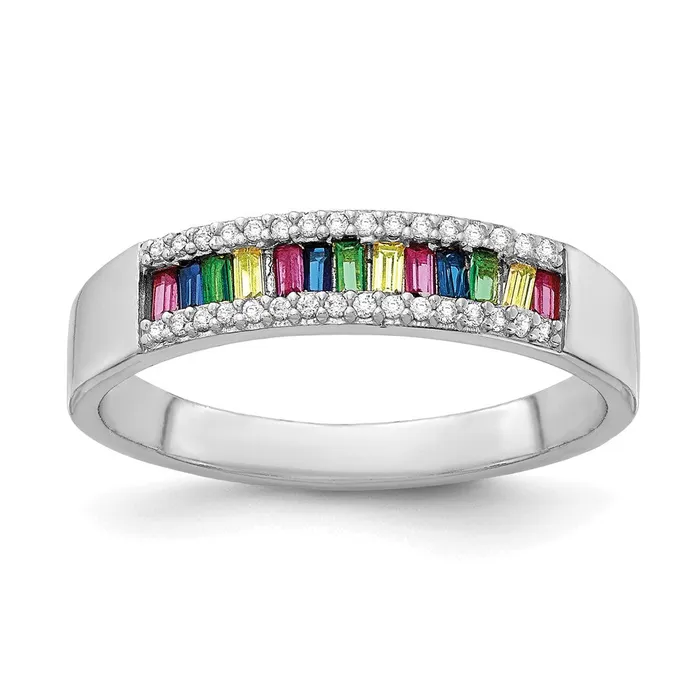 Prizma Sterling Silver Rhodiumplated Colorful Baguette and White CZ Ring TreasureFineJewelers Rings