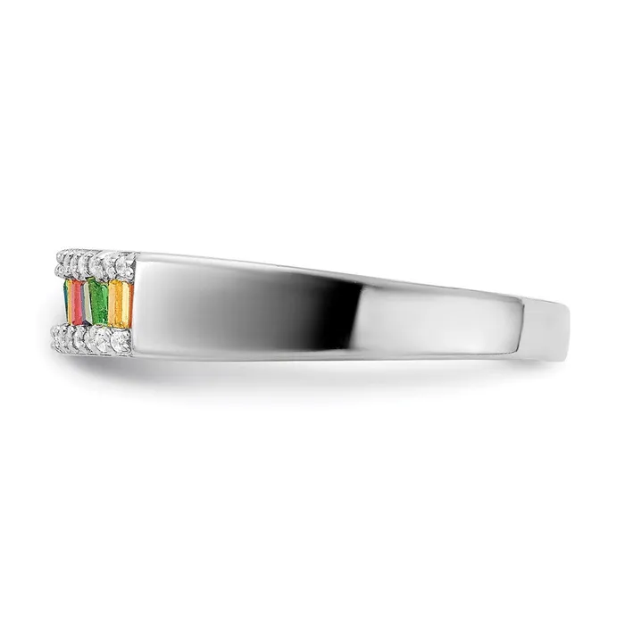 Prizma Sterling Silver Rhodiumplated Colorful Baguette and White CZ Ring TreasureFineJewelers Rings