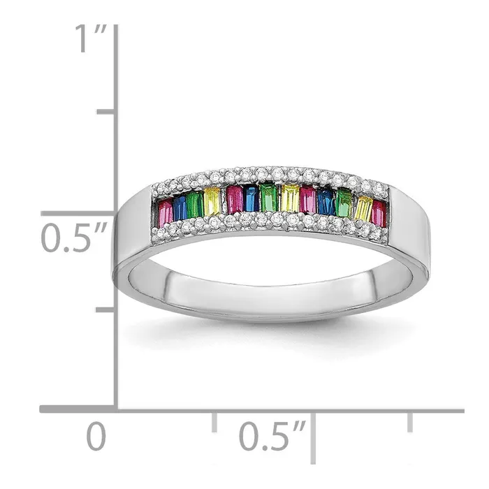 Prizma Sterling Silver Rhodiumplated Colorful Baguette and White CZ Ring TreasureFineJewelers Rings