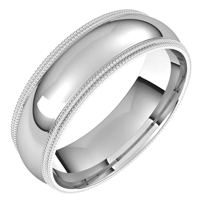 Rings 10K White Gold 6 mm double milgrain half round comfort fit Wedding Band TreasureFineJewelers Rings 10K White Gold 6 mm double milgrain half round comfort fit Wedding Band TreasureFineJewelers