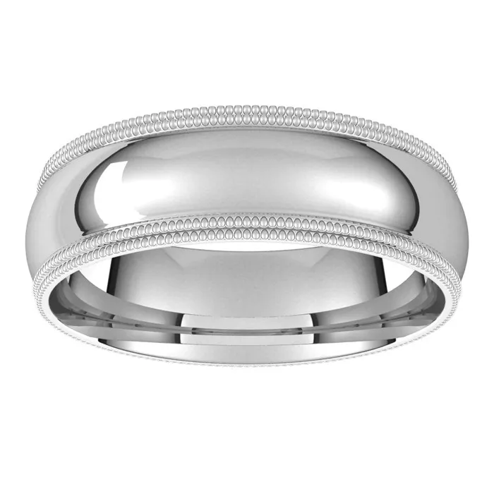 Rings 10K White Gold 6 mm double milgrain half round comfort fit Wedding Band TreasureFineJewelers
