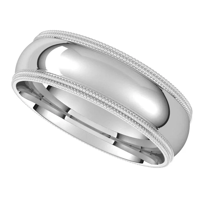 Rings 10K White Gold 6 mm double milgrain half round comfort fit Wedding Band TreasureFineJewelers