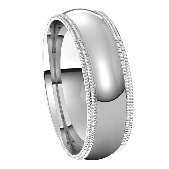 Rings 10K White Gold 6 mm double milgrain half round comfort fit Wedding Band TreasureFineJewelers