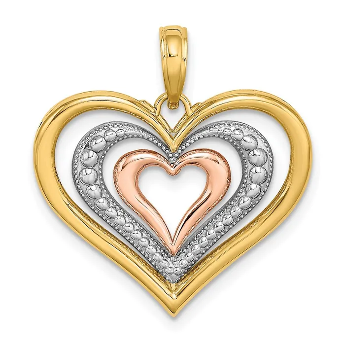 Rings 14k Twotone White Rhodium Textured and Polished Triple Hearts Charm TreasureFineJewelers Rings 14k Twotone White Rhodium Textured and Polished Triple Hearts Charm TreasureFineJewelers
