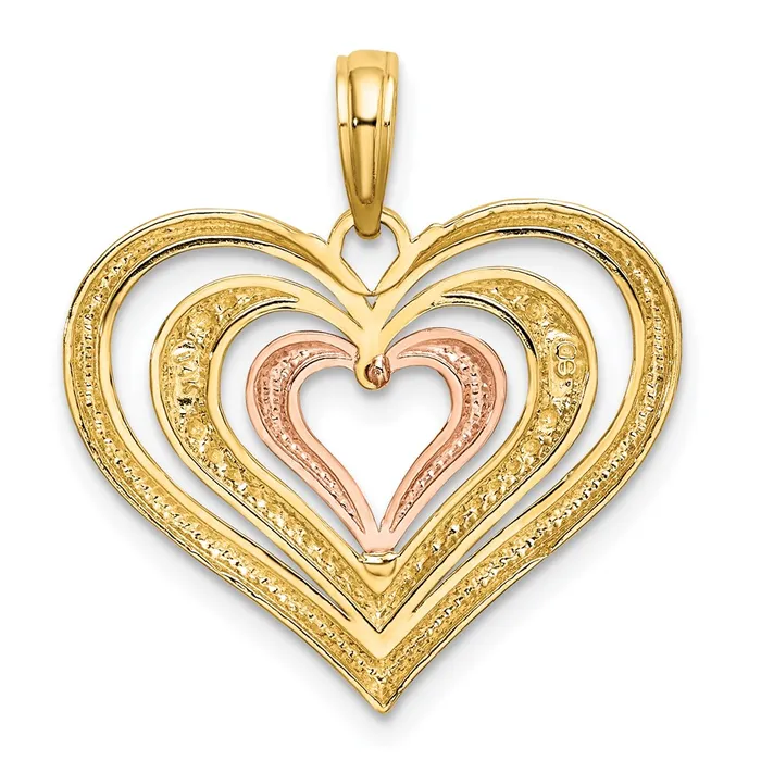 Rings 14k Twotone White Rhodium Textured and Polished Triple Hearts Charm TreasureFineJewelers