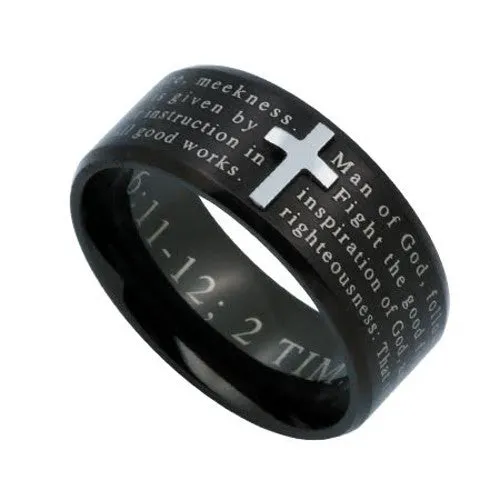Rings MAN OF GOD Cross Ring Engraved Bible Verse 1 Timothy Black Stainless Steel North Arrow Shop Rings MAN OF GOD Cross Ring Engraved Bible Verse 1 Timothy Black Stainless Steel North Arrow Shop