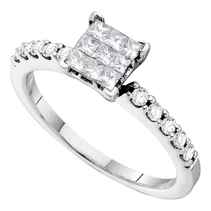 Rings North Arrow Shop 14kt white gold womens princess diamond square cluster slender ring 12 cttw38755 Rings North Arrow Shop 14kt white gold womens princess diamond square cluster slender ring 12 cttw38755