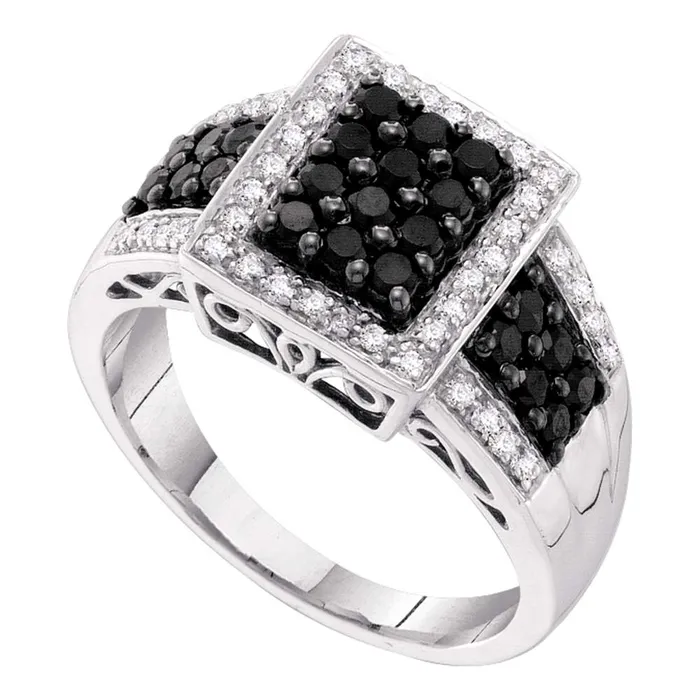 Rings North Arrow Shop 14kt white gold womens round black color enhanced diamond rectangle cluster ring 58 cttw57503 Rings North Arrow Shop 14kt white gold womens round black color enhanced diamond rectangle cluster ring 58 cttw57503