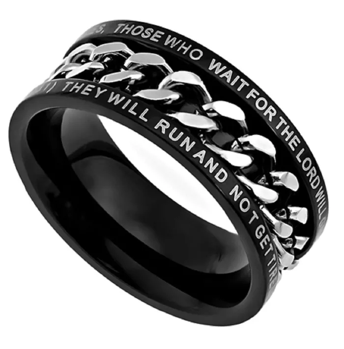 Rings North Arrow Shop Strength Isaiah 4031 Ring Black Stainless Steel Spinner Chain with Bible Verse Rings North Arrow Shop Strength Isaiah 4031 Ring Black Stainless Steel Spinner Chain with Bible Verse
