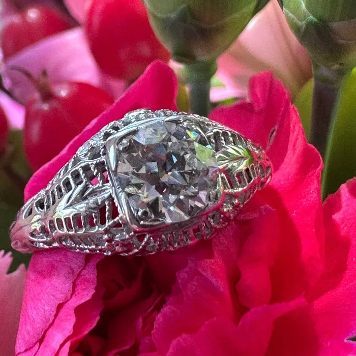 Rings ONeills Estate Jewelry 18 Karat White Gold Filigree Diamond Ring 10000564 Rings ONeills Estate Jewelry 18 Karat White Gold Filigree Diamond Ring 10000564