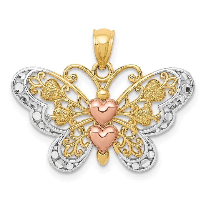 Rings TreasureFineJewelers 14k Twotone wWhite Rhodium Butterfly Pendant