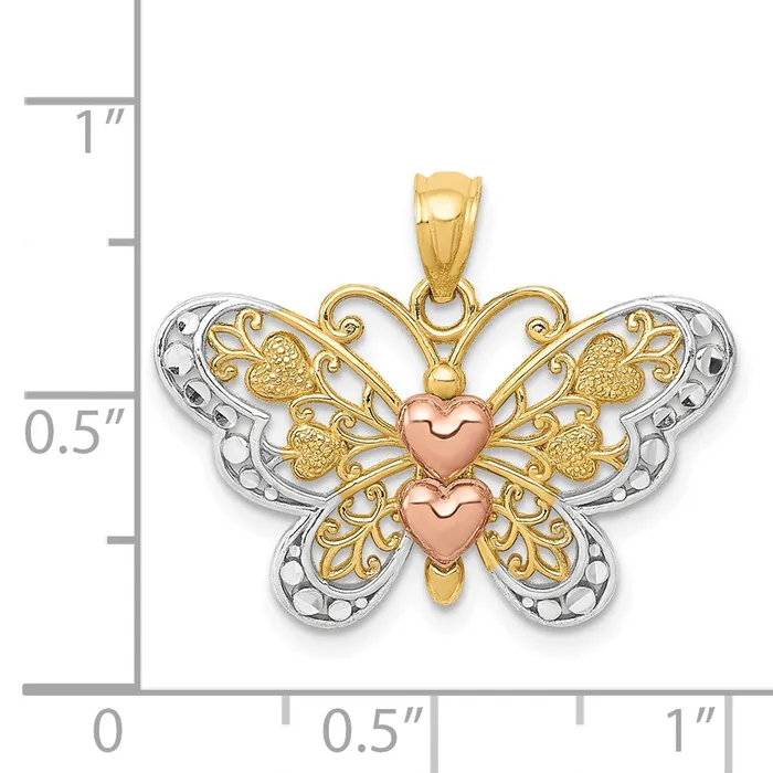 Rings TreasureFineJewelers 14k Twotone wWhite Rhodium Butterfly Pendant