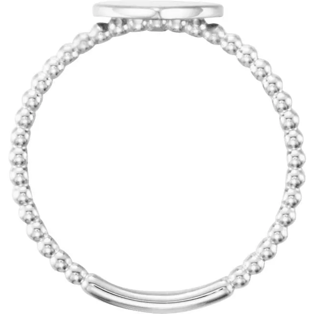 Rings TreasureFineJewelers 14K White Heart Engravable Beaded Ring