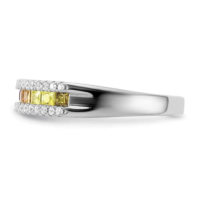 Rings TreasureFineJewelers Prizma Sterling Silver Rhodiumplated Princess White and Colorful ChannelSet CZ Ring