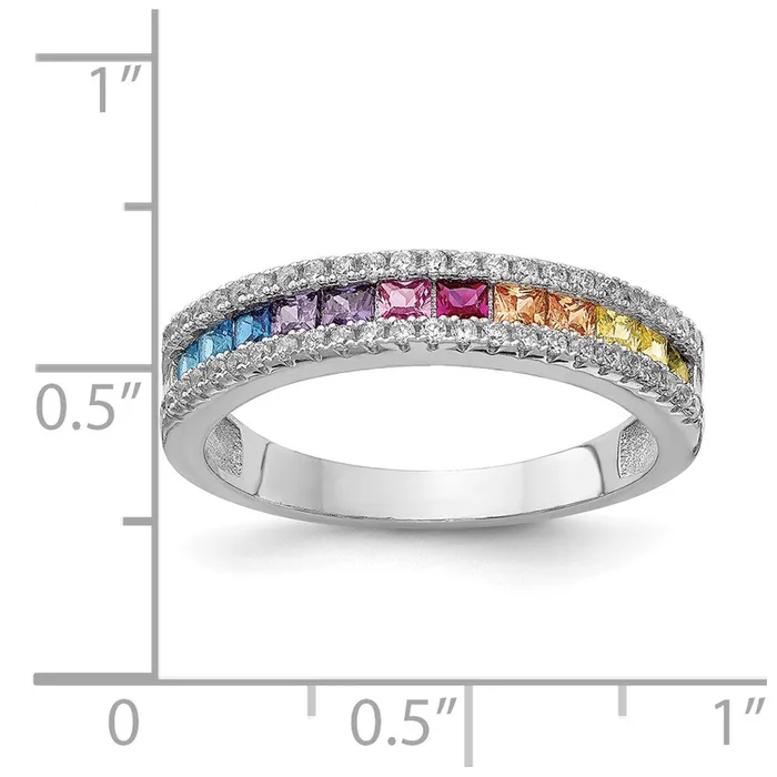 Rings TreasureFineJewelers Prizma Sterling Silver Rhodiumplated Princess White and Colorful ChannelSet CZ Ring