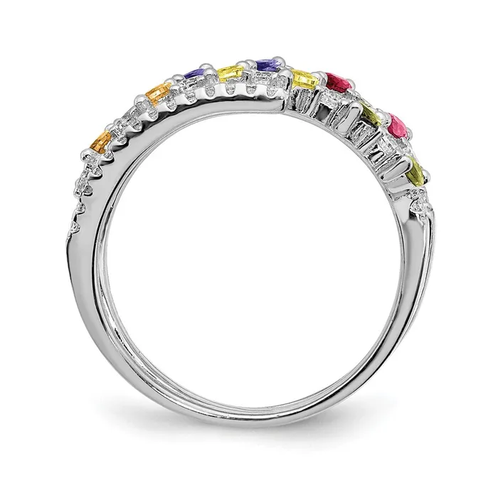 Rings TreasureFineJewelers Prizma Sterling Silver Rhodiumplated White and Colorful Double Row Marquise CZ Ring