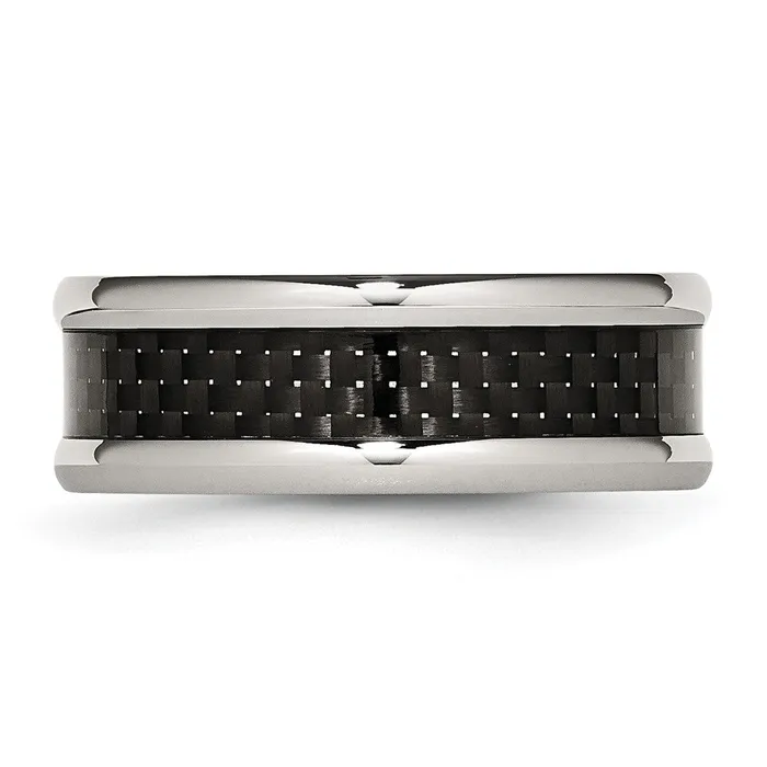Rings TreasureFineJewelers Stainless Steel Polished w Black Carbon Fiber Inlay 8mm Band