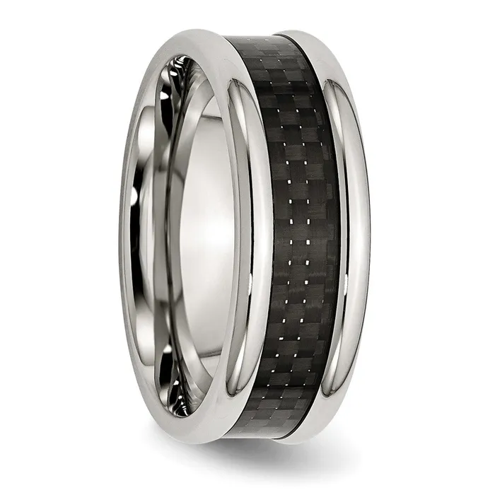 Rings TreasureFineJewelers Stainless Steel Polished w Black Carbon Fiber Inlay 8mm Band