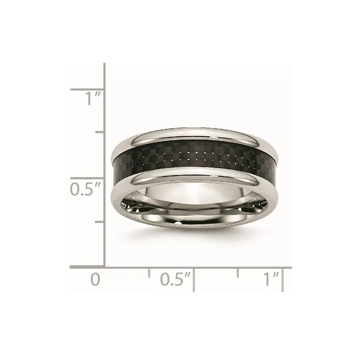Rings TreasureFineJewelers Stainless Steel Polished w Black Carbon Fiber Inlay 8mm Band