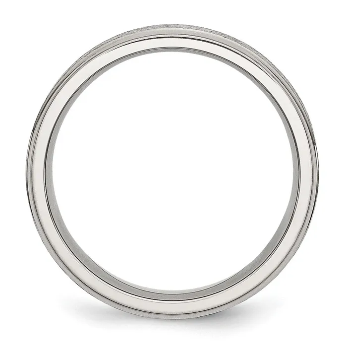 Rings TreasureFineJewelers Stainless Steel Polished wSatin Center 6mm Ridged Edge Band