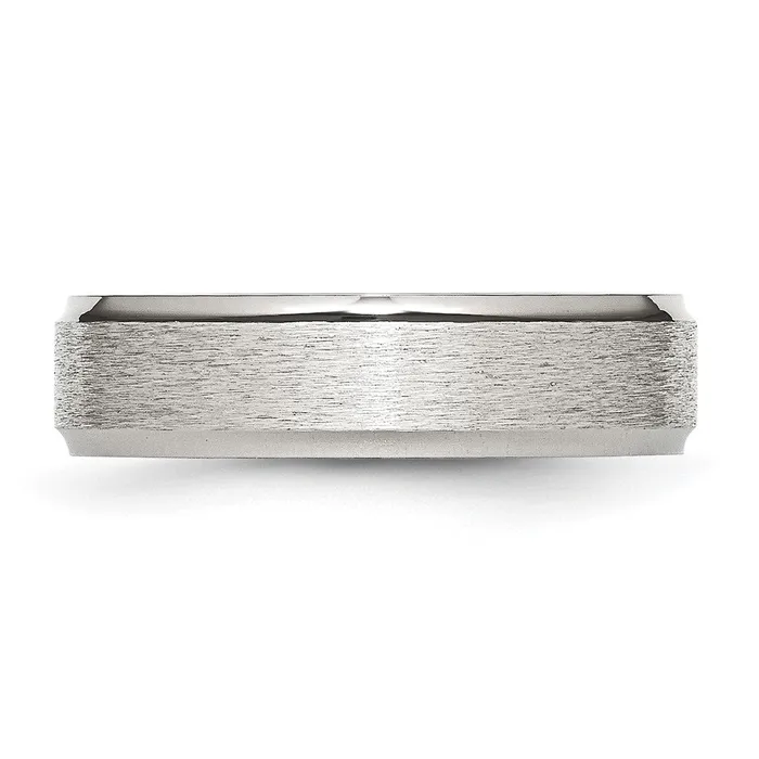 Rings TreasureFineJewelers Stainless Steel Polished wSatin Center 6mm Ridged Edge Band