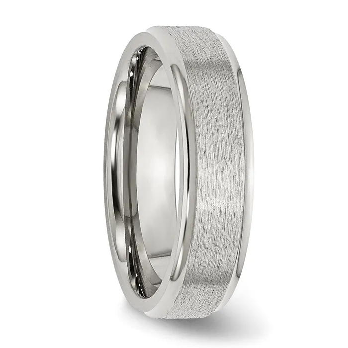 Rings TreasureFineJewelers Stainless Steel Polished wSatin Center 6mm Ridged Edge Band