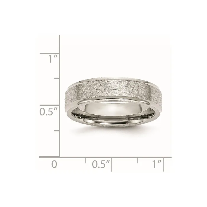 Rings TreasureFineJewelers Stainless Steel Polished wSatin Center 6mm Ridged Edge Band