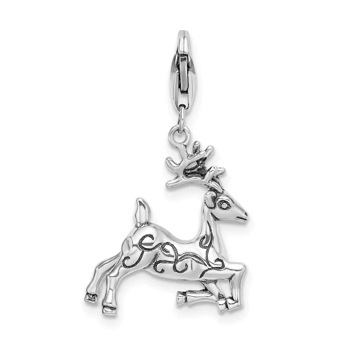 Rings TreasureFineJewelers Sterling Silver Amore La Vita Rhodiumplated Polished 3D Reindeer Charm