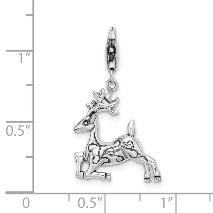 Rings TreasureFineJewelers Sterling Silver Amore La Vita Rhodiumplated Polished 3D Reindeer Charm