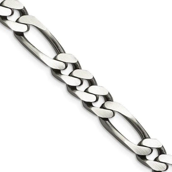 Rings TreasureFineJewelers Sterling Silver Antiqued 9mm Figaro Chain