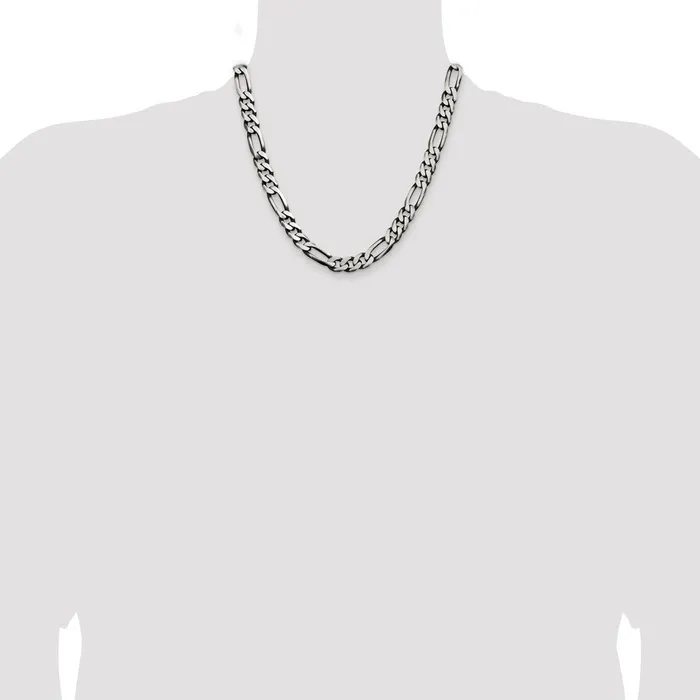 Rings TreasureFineJewelers Sterling Silver Antiqued 9mm Figaro Chain