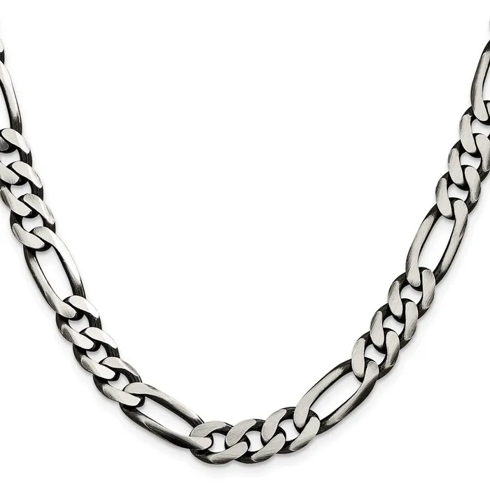 Rings TreasureFineJewelers Sterling Silver Antiqued 9mm Figaro Chain