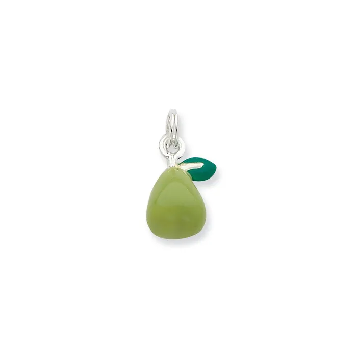 Rings TreasureFineJewelers Sterling Silver Green Enameled Polished Pear Charm