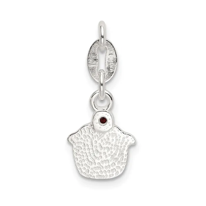 Rings TreasureFineJewelers Sterling Silver Polished and Enameled Cupcake wGarnet Charm