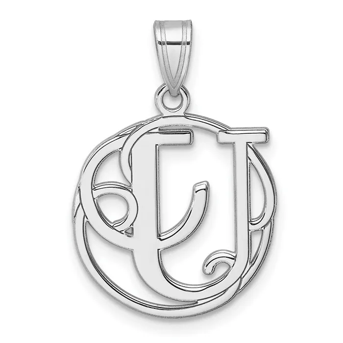 Small Sterling Silver Rhodiumplated Fancy Script Letter U Initial Pendant TreasureFineJewelers Necklaces Small Sterling Silver Rhodiumplated Fancy Script Letter U Initial Pendant TreasureFineJewelers Necklaces