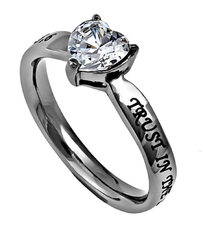 Solitaire Heart TRUST Ring Christian Bible Verse Stainless Steel North Arrow Shop Rings Solitaire Heart TRUST Ring Christian Bible Verse Stainless Steel North Arrow Shop Rings