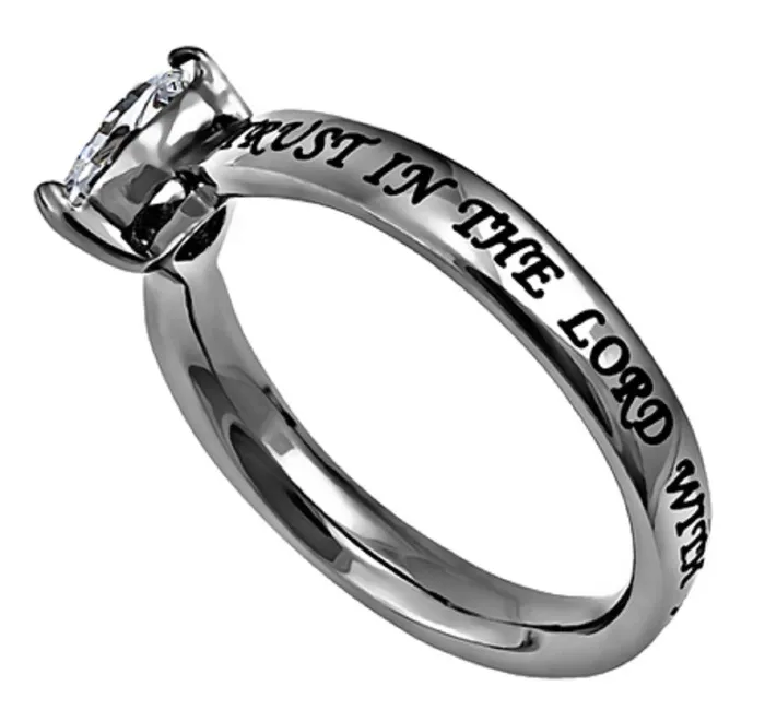 Solitaire Heart TRUST Ring Christian Bible Verse Stainless Steel North Arrow Shop Rings