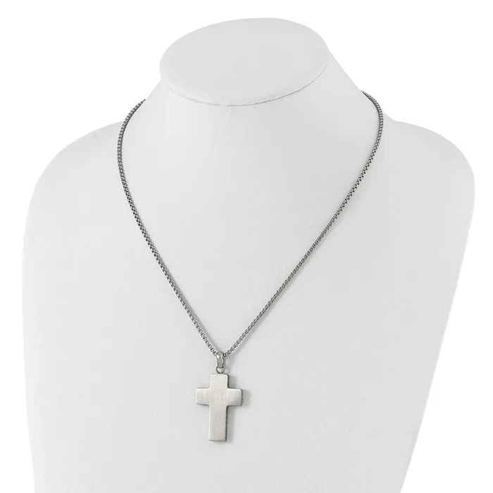 Stainless Steel Brushed Black Oxidized Cross 1975in Necklace TreasureFineJewelers Necklaces