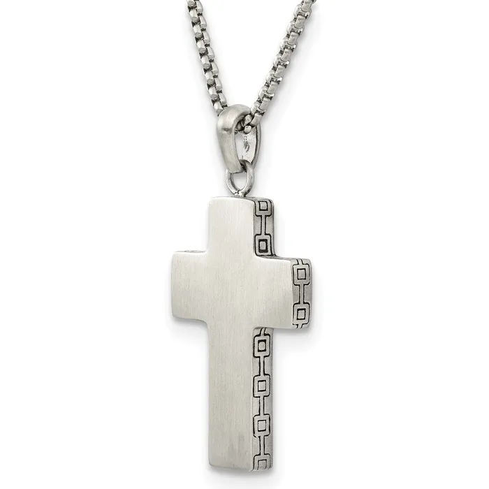 Stainless Steel Brushed Black Oxidized Cross 1975in Necklace TreasureFineJewelers Necklaces