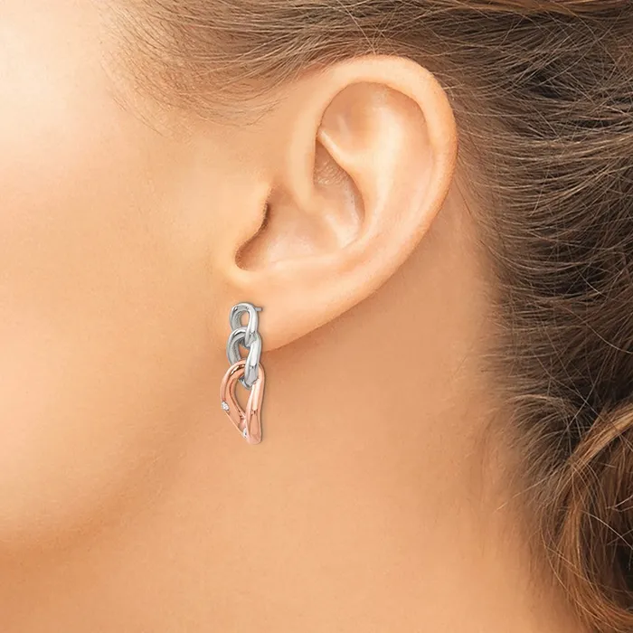 Stainless Steel Polished Rose IPplated Loop wCrystal Post Dangle Earrings TreasureFineJewelers Earrings
