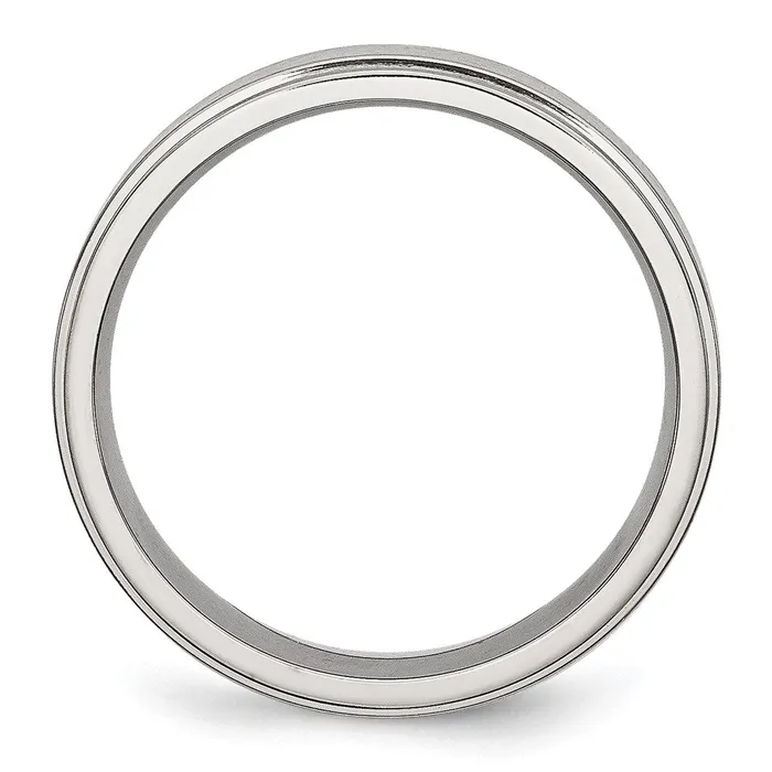 Stainless Steel Polished wBrushed Center 6mm Ridged Edge Band TreasureFineJewelers Rings