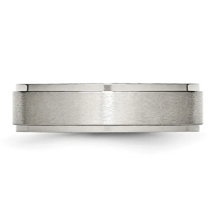 Stainless Steel Polished wBrushed Center 6mm Ridged Edge Band TreasureFineJewelers Rings