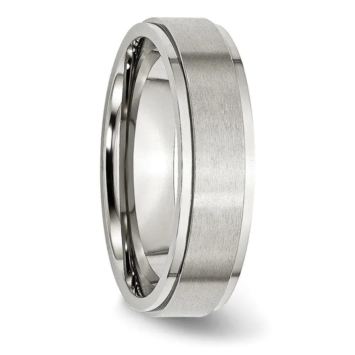 Stainless Steel Polished wBrushed Center 6mm Ridged Edge Band TreasureFineJewelers Rings