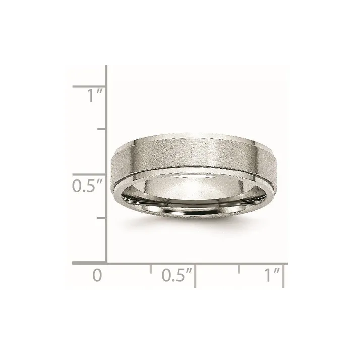 Stainless Steel Polished wBrushed Center 6mm Ridged Edge Band TreasureFineJewelers Rings