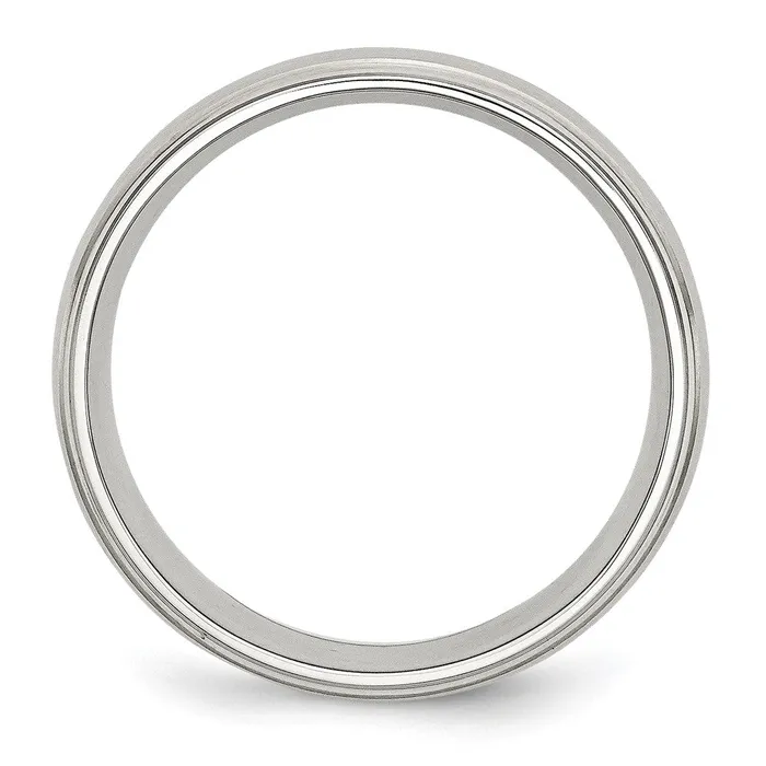 Stainless Steel Sterling Silver Inlay BrushedPolished 8mm Ridged Edge Band TreasureFineJewelers Rings