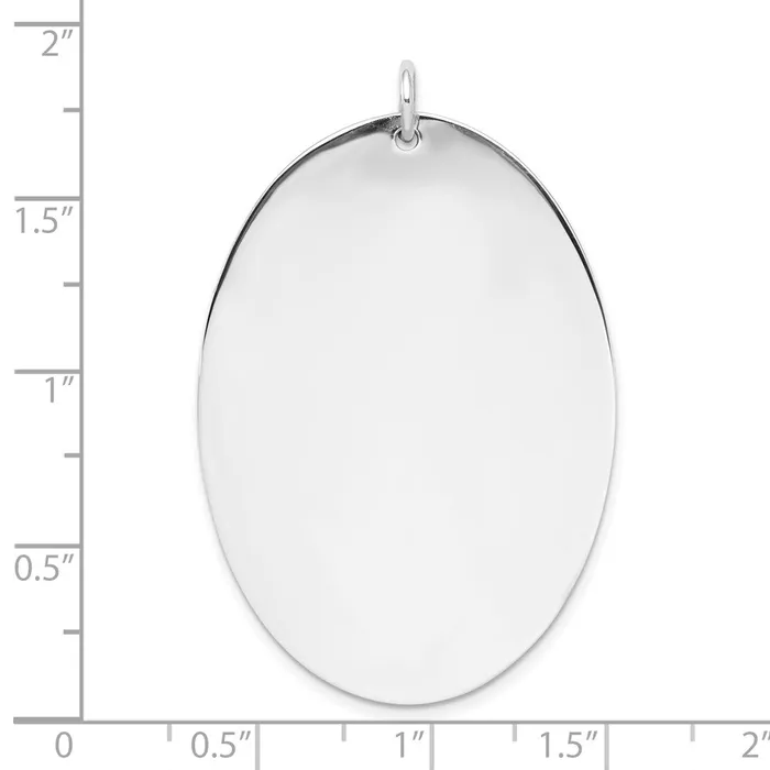 Sterl Silver Rhplt Engraveable Oval Polished FrontSatin Back Disc Charm TreasureFineJewelers Charm Necklaces