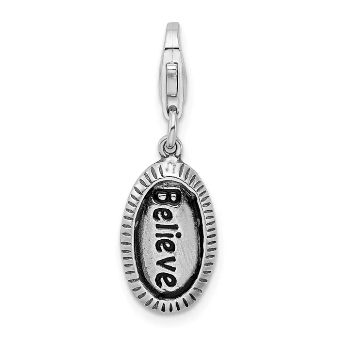 Sterling Silver Amore La Vita Rhodiumpl Antiqued Polished BELIEVE Charm TreasureFineJewelers Rings Sterling Silver Amore La Vita Rhodiumpl Antiqued Polished BELIEVE Charm TreasureFineJewelers Rings