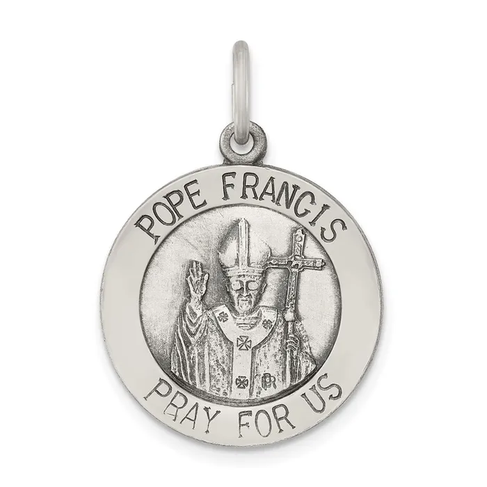 Sterling Silver Antiqued and Brushed Pope Francis Medal TreasureFineJewelers Rings